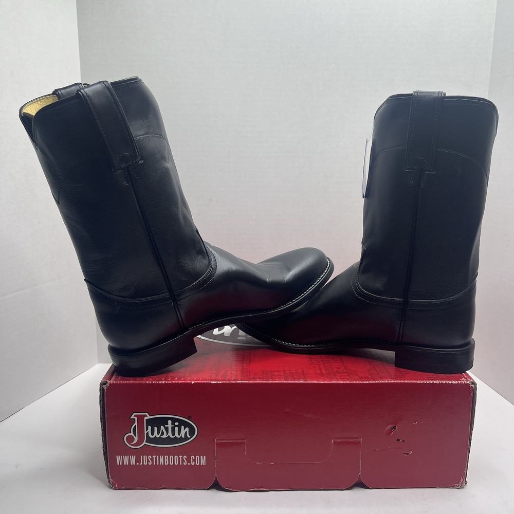 Justin Boots Mens Size 8.5 D Black Kipskin Leather Western Roper Boots NIB 3133